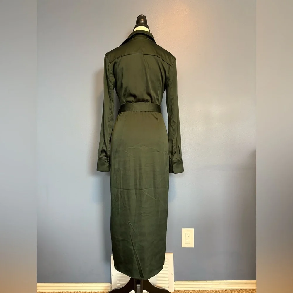 Aritzia Babaton Forest Green Button-Up Midi Dress w/ Belt size 2 - Picture 8 of 11